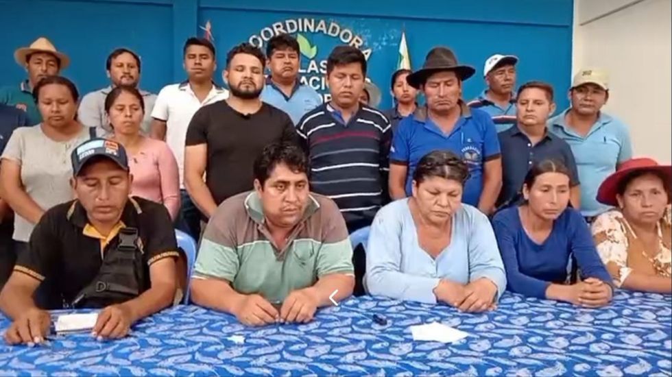 Los dirigentes de las Seis Federaciones del Trópico, durante su conferencia de prensa. FOTO: CAPTURA DE VIDEO