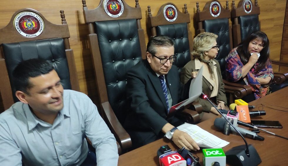 Los magistrados del TCP se pronunciaron este jueves ante los medios en Sucre. 
