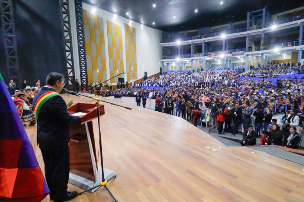 PROCESO. Arce, durante su discurso por el aniversario de Oruro, habló sobre el paro de este lunes en el país.