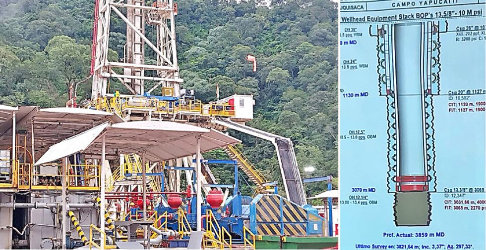 HUACARETA. La torre utilizada para la perforación del pozo Yapucaiti-X1. Al lado, el monitoreo computarizado del avance.