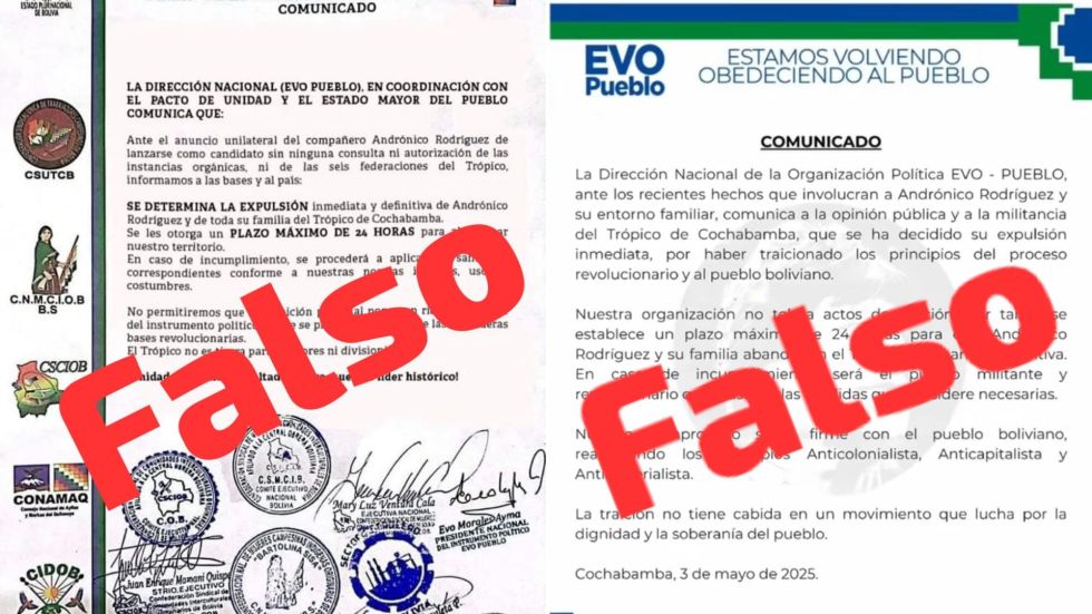 Los comunicados falsos difundidos sobre una supuesta expulsión de Andrónico Rodríguez del Chapare.