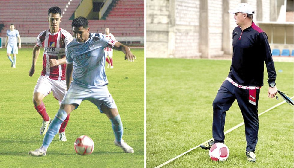 Un pasaje del partido jugado anoche en el estadio Patria. Al lado, Marcelo Robledo en una práctica con el Inde.