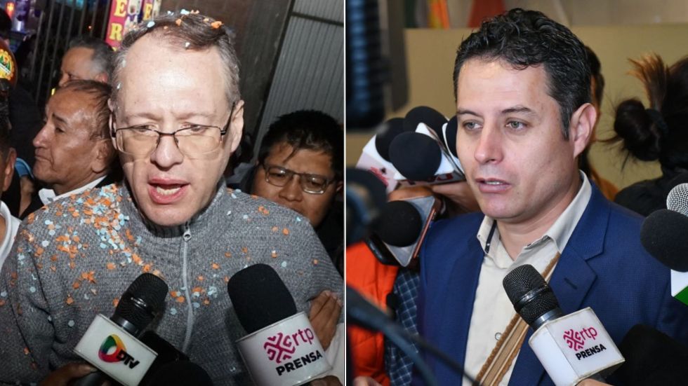 El candidato a vicepresidente por el PDC, Edman Lara (d), y el precandidato presidencial de Nueva Generación Patriótica (NGP), Jaime Dunn.
