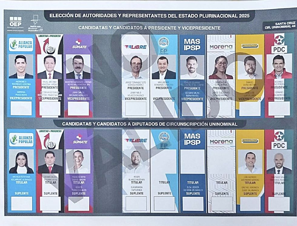 DISEÑO. Así será la papeleta electoral, con la franja que le correspondía a NGP de color gris.