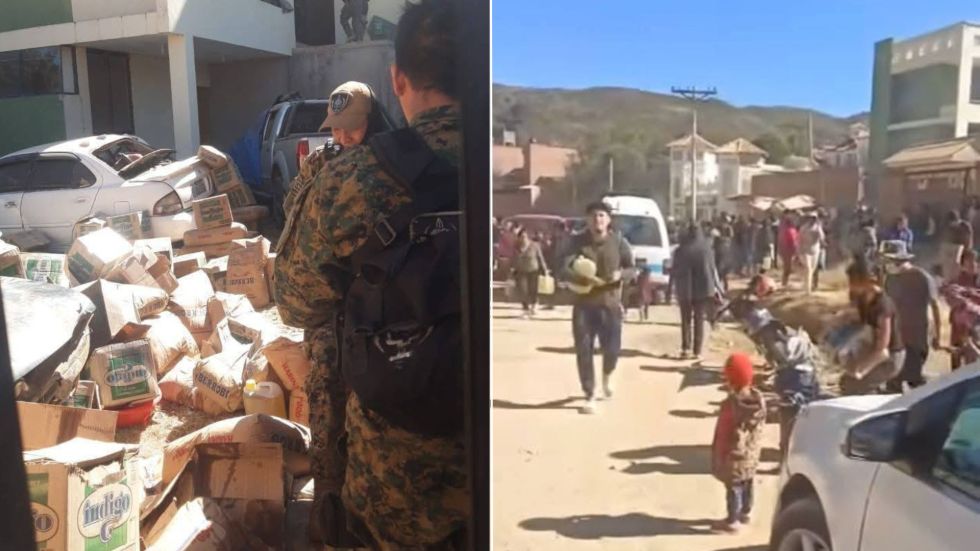 Los productos decomisados por la Policía fueron retirados por pobladores en Yotala.
