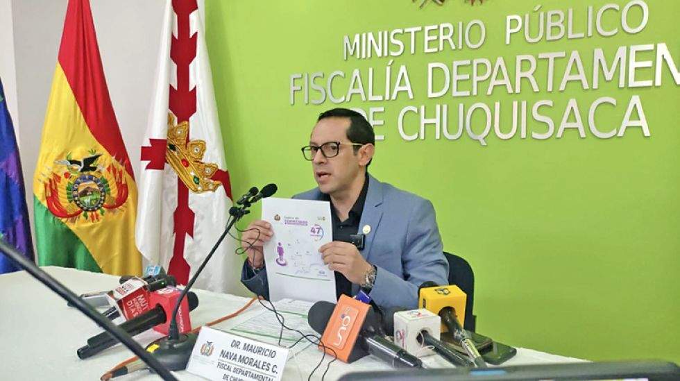 SUCRE. El fiscal departamental Mauricio Nava Morales en una conferencia de prensa el viernes.