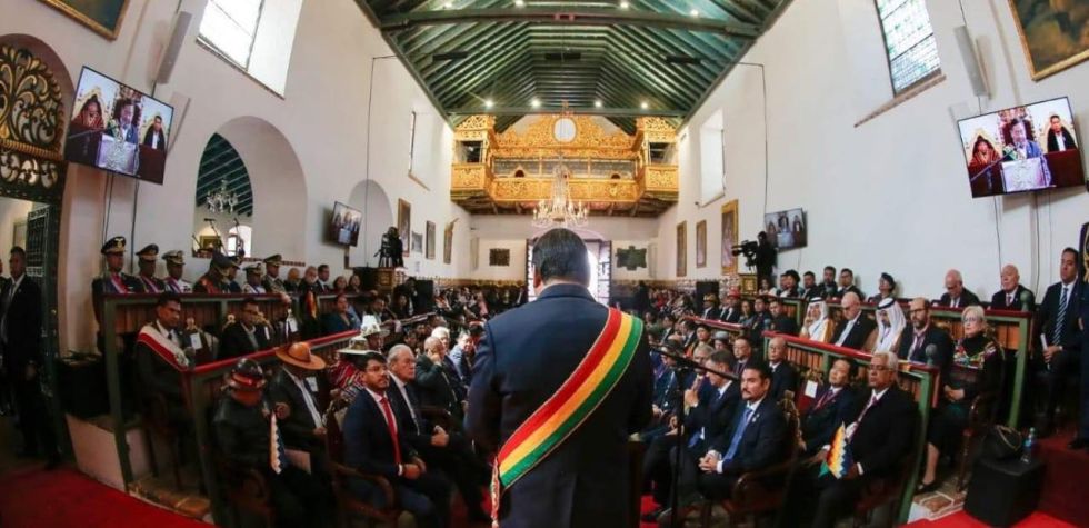 El presidente Luis Arce brinda su discurso en la Sesión de Honor por el Bicentenario.