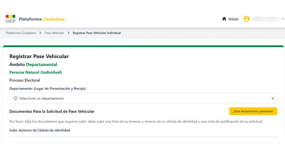 Captura del sitio web donde tramitar la solicitud