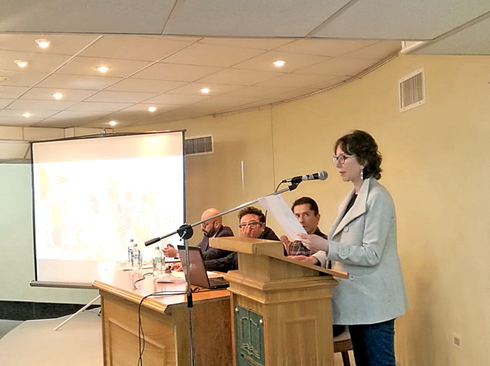 SUCRE. María Soledad Quiroga, directora de UNIR Bolivia, durante el acto en el ABNB.