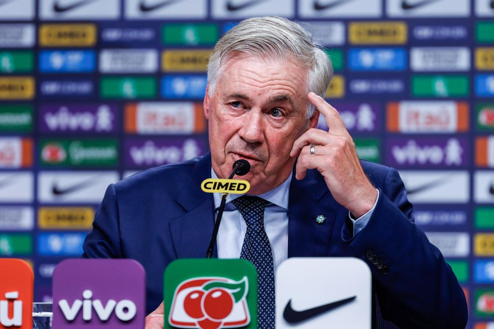 El entrenador de la Selección de fútbol de Brasil, Carlo Ancelotti, este lunes, en la sede de la Confederación Brasileña de Fútbol.