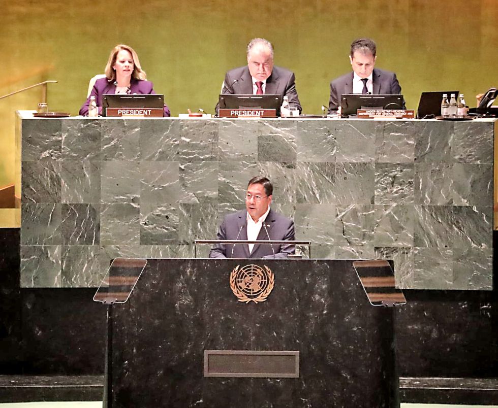 ONU. El presidente Luis Arce, en una de sus intervenciones ante la Asamblea de Naciones Unidas.