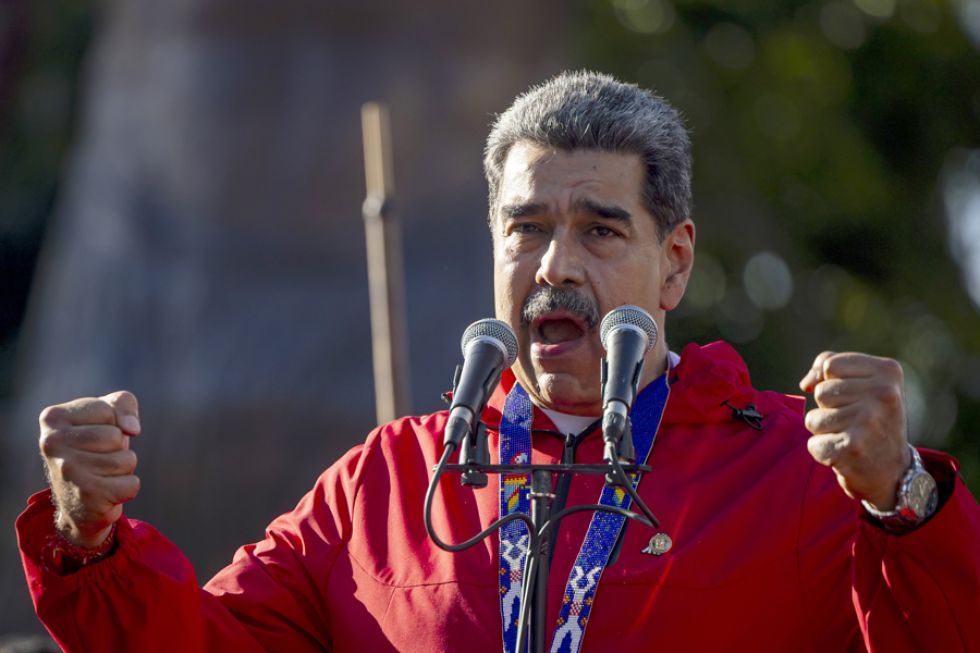 Nicolás Maduro en un acto del Día de la Resistencia Indígena este domingo, en Caracas (Venezuela).