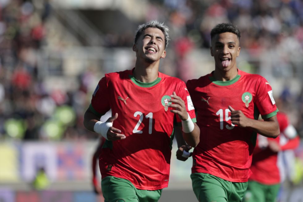 Yassir Zabiri (c) de Marruecos celebra un gol este miércoles, en un partido de las semifinales de la Copa del Mundo Sub-20.