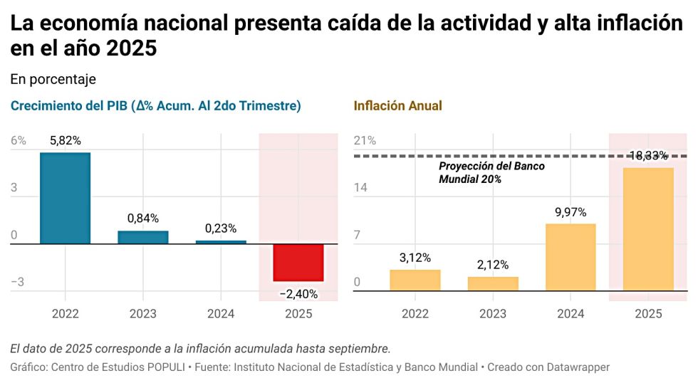 La economía nacional presenta caída de la actividad y alta inflación en 2025.