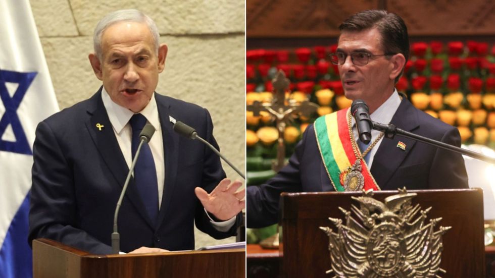 El primer ministro de Israel, Benjamín Netanyahu (i), y el presidente de Bolivia, Rodrigo Paz. 