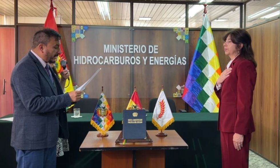 Tatiana Genuizo Patzi (d) jura como viceministra de Industrialización.  