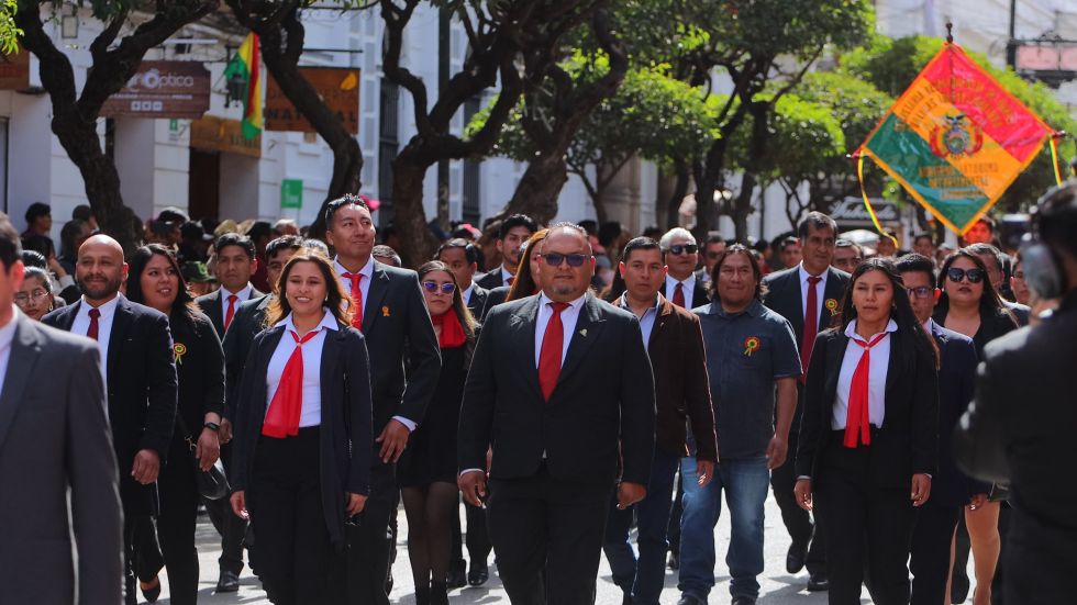 El desfile cívico institucional por el Bicentenario de Bolivia. 