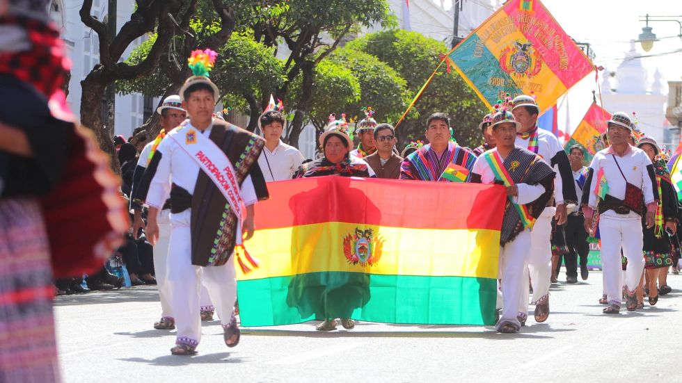 El desfile cívico institucional por el Bicentenario de Bolivia. 